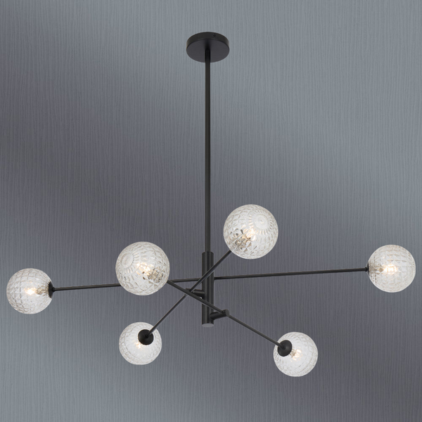 Telbix Gaston 6 Light Pendant Black Clear Prism