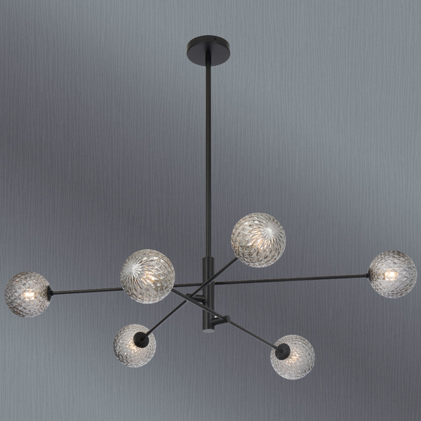Telbix Gaston 6 Light Pendant Black Smoke Tear