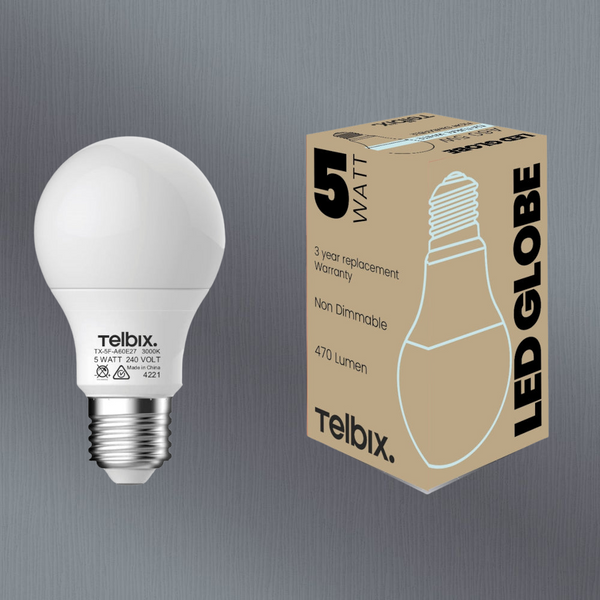 Telbix E27 A60 5W Led Globe Opal Non Dim 4000K