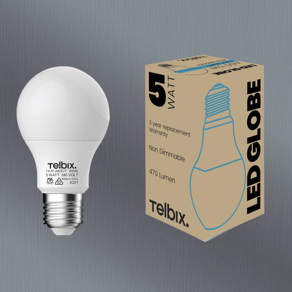 Telbix E27 A60 5W Led Globe Opal Non Dim 6000K
