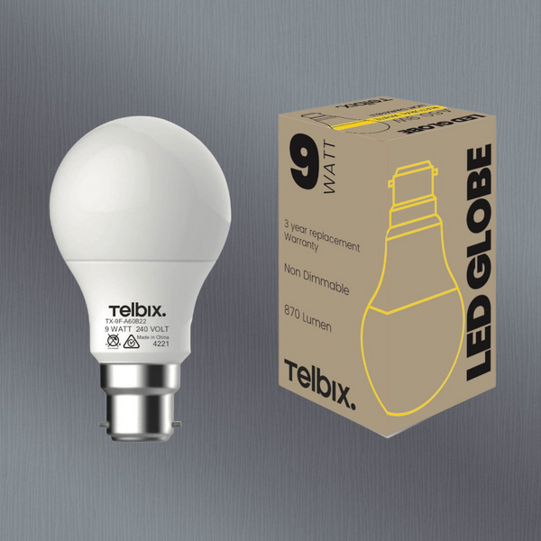 Telbix B22 A60 9W Led Globe Opal Non Dim 3000K