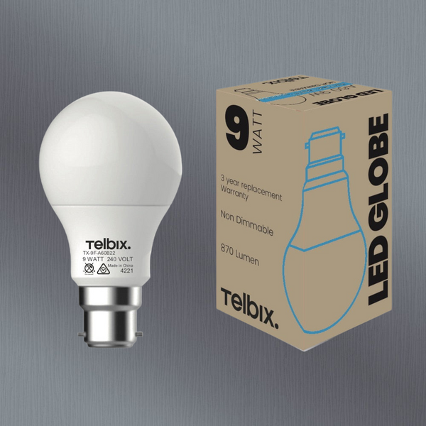 Telbix B22 A60 9W Led Globe Opal Non Dim 6000K
