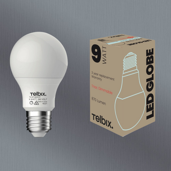 Telbix E27 A60 9W Led Globe Opal Dim 4000K