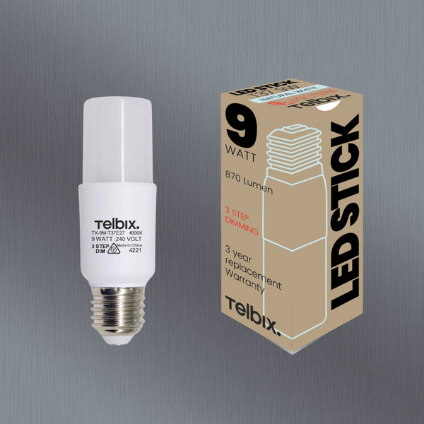 Telbix E27 T37 9W Led Stick Globe Opal 3Step Dim 4000K