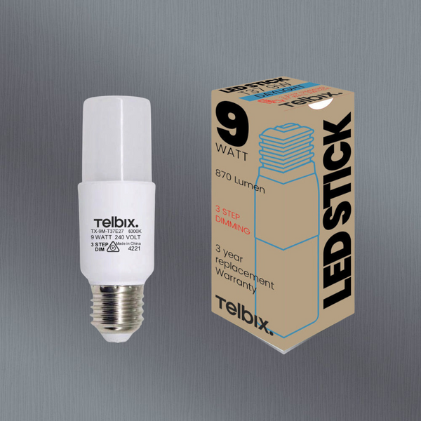 Telbix E27 T37 9W Led Stick Globe Opal 3Step Dim 6000K