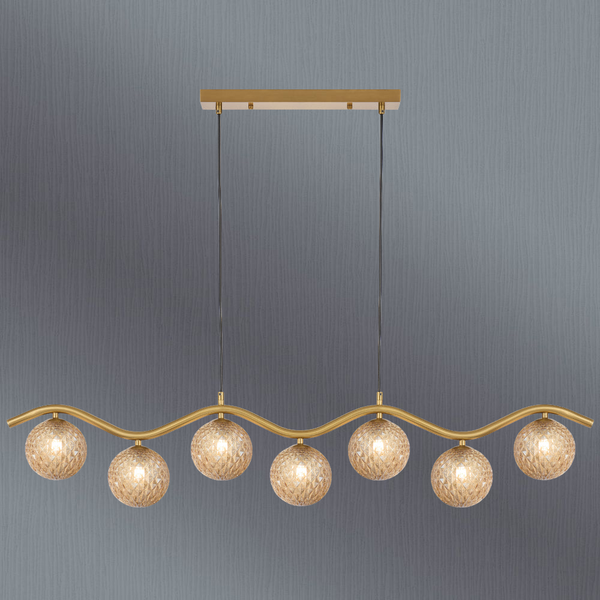 Telbix Orton 7 Light Pendant Antique Gold Amber Tear