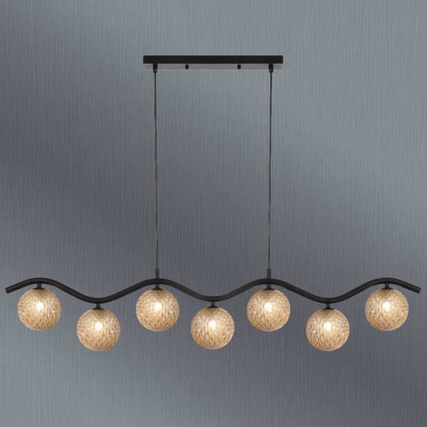 Telbix Orton 7 Light Pendant Black Amber Tear