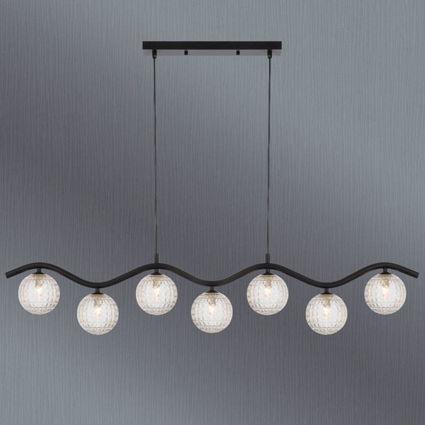 Telbix Orton 7 Light Pendant Black Clear Prism