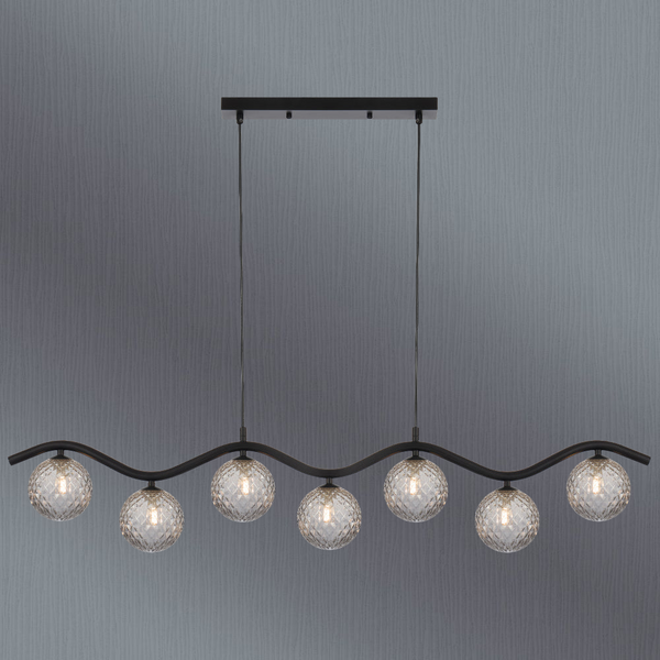 Telbix Orton 7 Light Pendant Black Smoke Tear