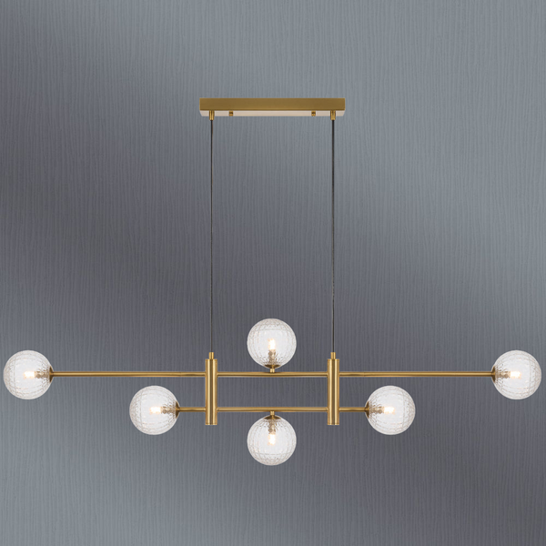 Telbix Tyson 6 Light Pendant Antique Gold Clear Prism