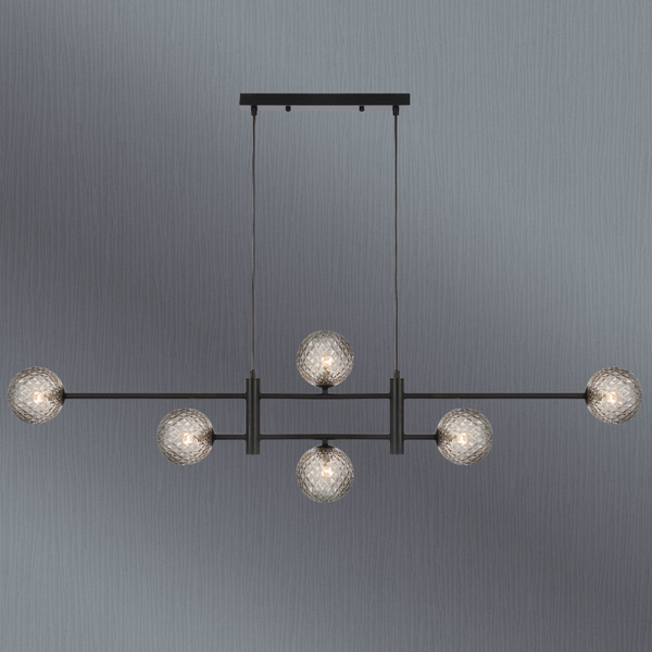 Telbix Tyson 6 Light Pendant Black Smoke Tear