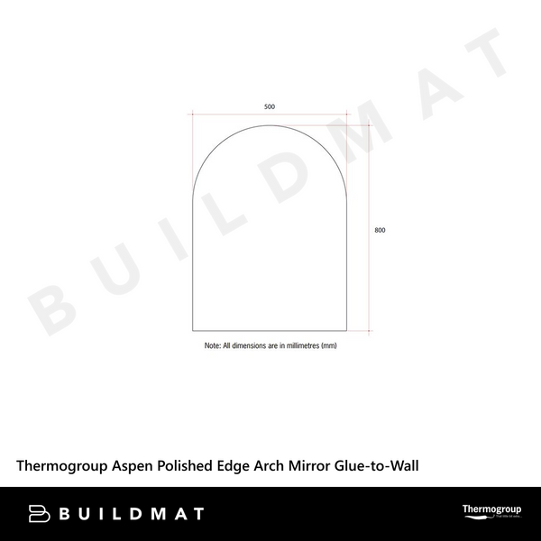 Thermogroup Ablaze Aspen Polished Edge Arch Mirror 500x800mm with Demister