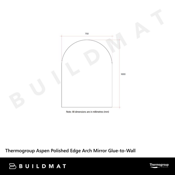 Thermogroup Ablaze Aspen Polished Edge Arch Mirror 750x1000mm