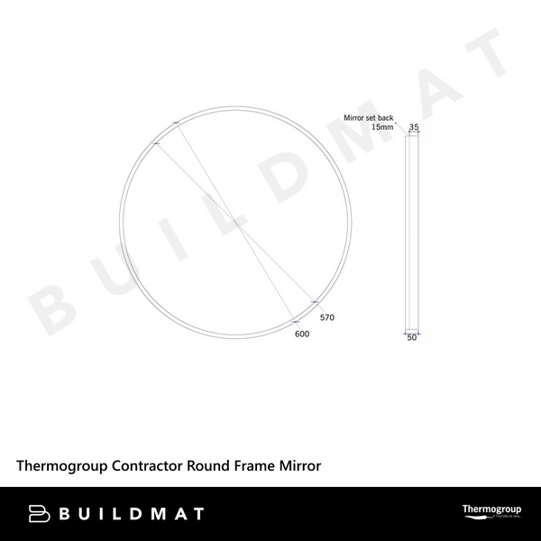 Thermogroup Contractor 600mm Round Frame Mirror Black with Demister