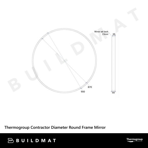 Thermogroup Contractor 900mm Round Frame Mirror Black with Demister