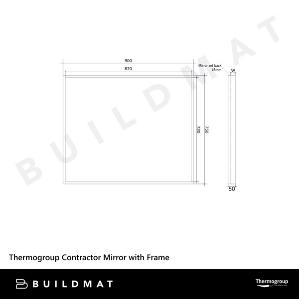 Thermogroup Contractor 750x900mm Mirror with Frame Matt Black with Demister