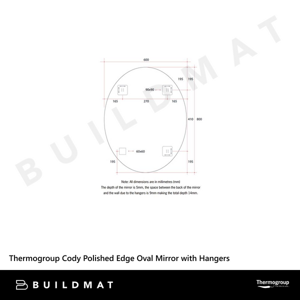 Thermogroup Ablaze Cody Polished Edge Oval Mirror 600x800mm