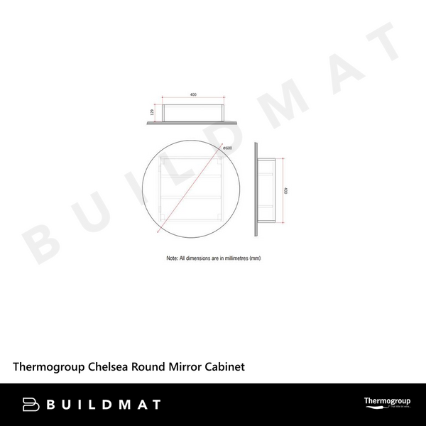 Thermogroup Ablaze Chelsea Round Mirror Cabinet 600 x 150mm White