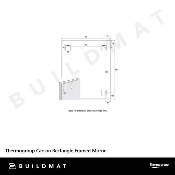 Thermogroup Ablaze Carson Rectangle Framed Mirror 900x750mm Gold