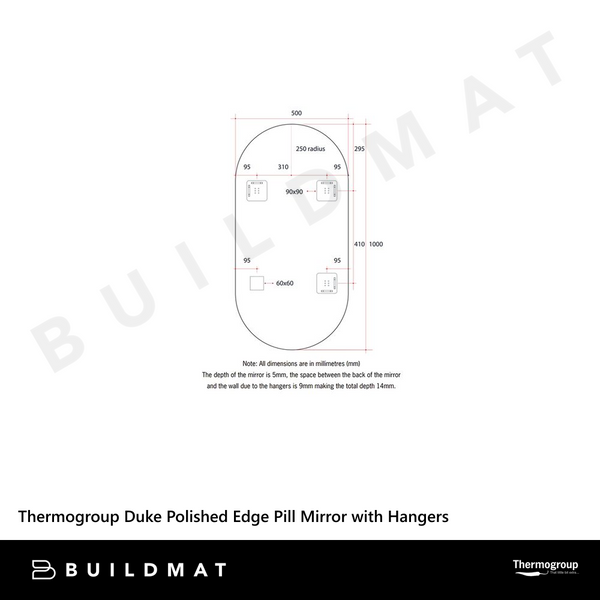 Thermogroup Ablaze Duke Polished Edge Pill Mirror 500x1000mm with Demister