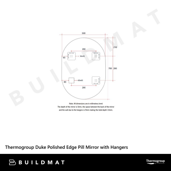 Thermogroup Ablaze Duke Polished Edge Pill Mirror 500x700mm