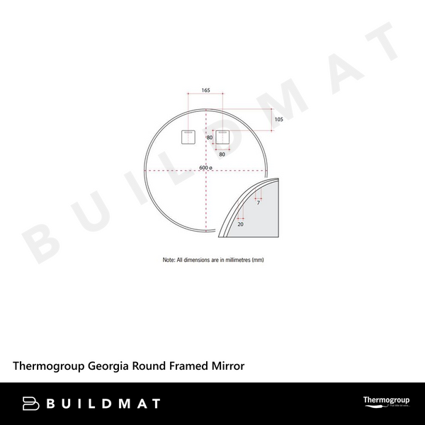 Thermogroup Ablaze Georgia Round Framed Mirror 600mm Gold