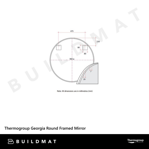 Thermogroup Ablaze Georgia Round Framed Mirror 900mm Gold