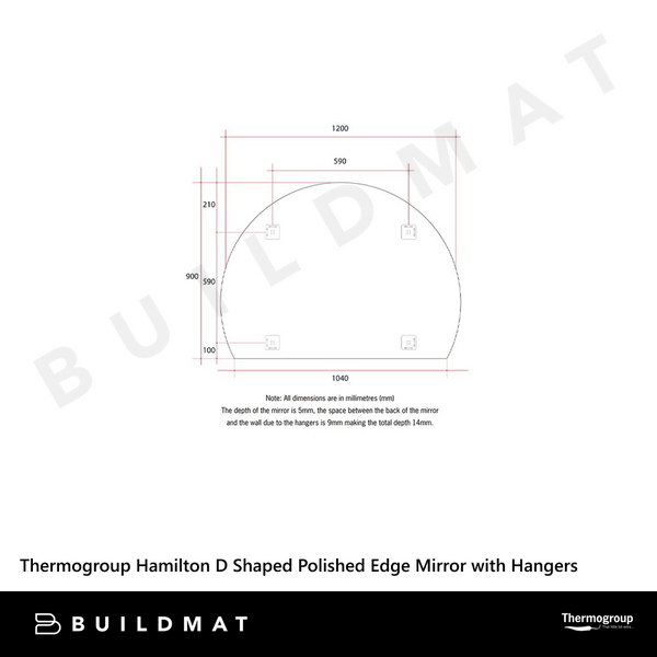 Thermogroup Ablaze Hamilton D Shaped Polished Edge Mirror 1200x900mm with Demister