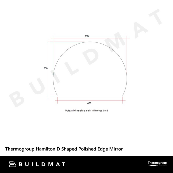 Thermogroup Ablaze Hamilton D Shaped Polished Edge Mirror 900x750mm with Demister