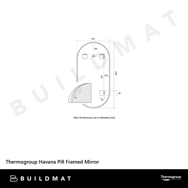 Thermogroup Ablaze Havana Pill Framed Mirror 500x1000mm White