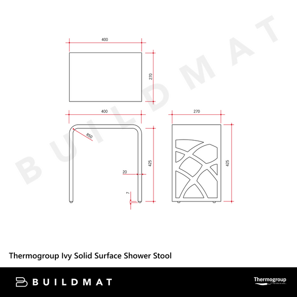 Thermogroup Ivy Shower Stool 400x270mm Black