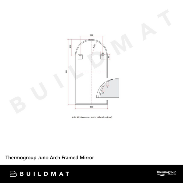 Thermogroup Ablaze Juno Arch Framed Mirror 500x800mm Gold