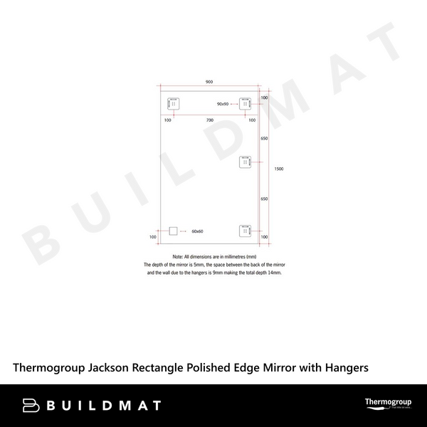 Thermogroup Ablaze Jackson Rectangle Polished Edge Mirror 1500x900mm with Demister