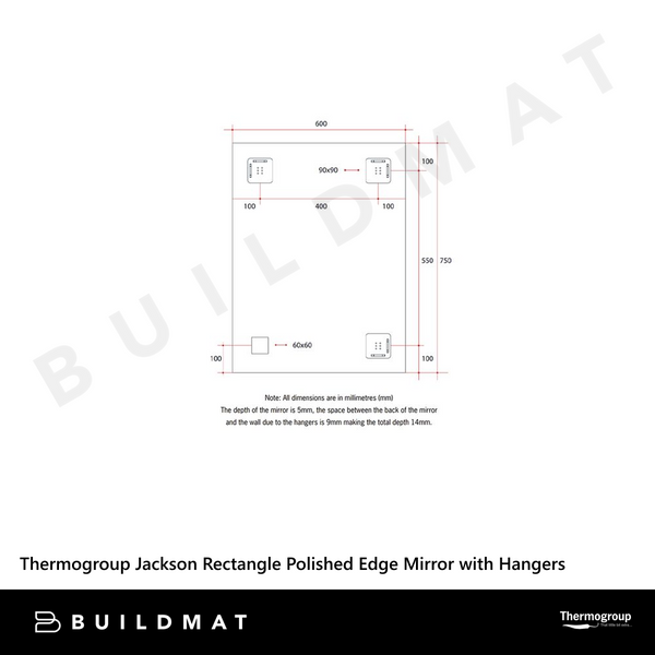 Thermogroup Ablaze Jackson Rectangle Polished Edge Mirror 600x750mm with Demister