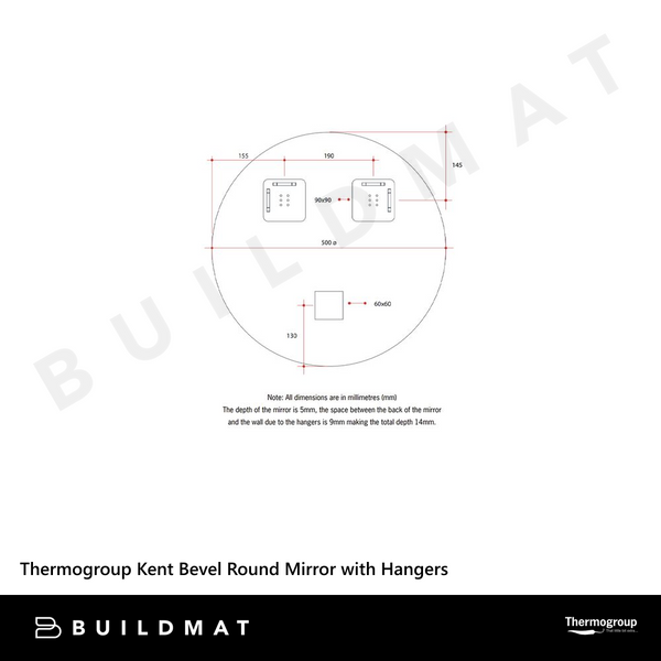 Thermogroup Ablaze Kent 18mm Bevel Round Mirror 500mm