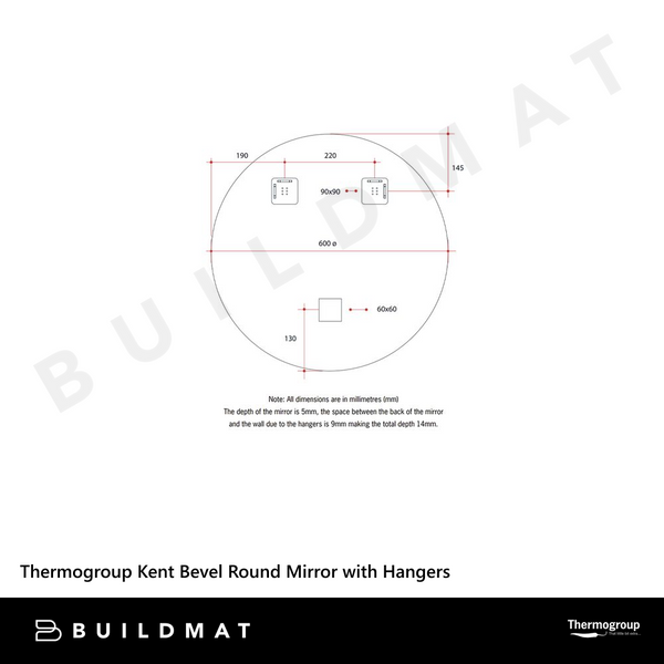 Thermogroup Ablaze Kent 18mm Bevel Round Mirror 600mm