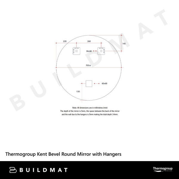 Thermogroup Ablaze Kent 18mm Bevel Round Mirror 700mm