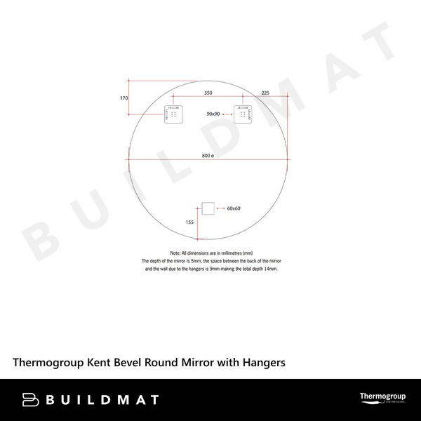 Thermogroup Ablaze Kent 18mm Bevel Round Mirror 800mm