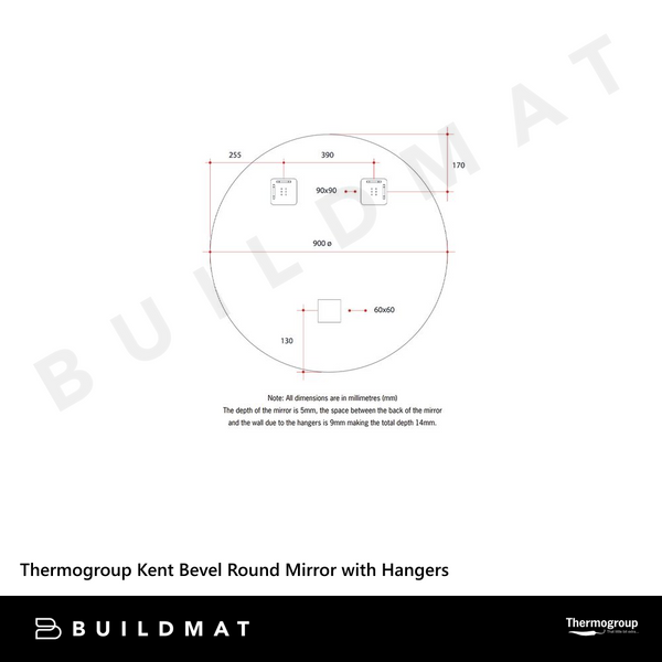 Thermogroup Ablaze Kent 18mm Bevel Round Mirror 900mm with Demister