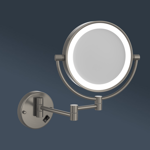 Thermogroup Ablaze 1 & 5x Magnification Wall Mounted Shaving Mirror 200mm Brushed Nickel with Concealed Wiring