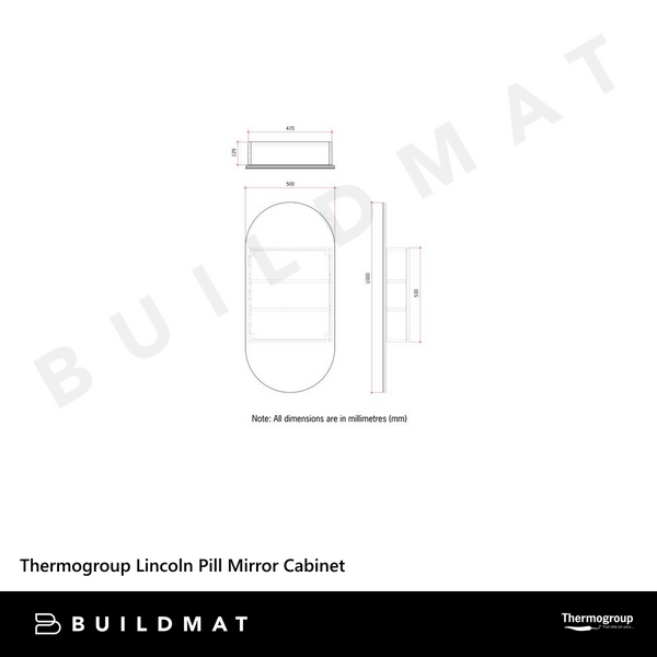 Thermogroup Ablaze Lincoln Pill Mirror Cabinet 500x1000x150mm White