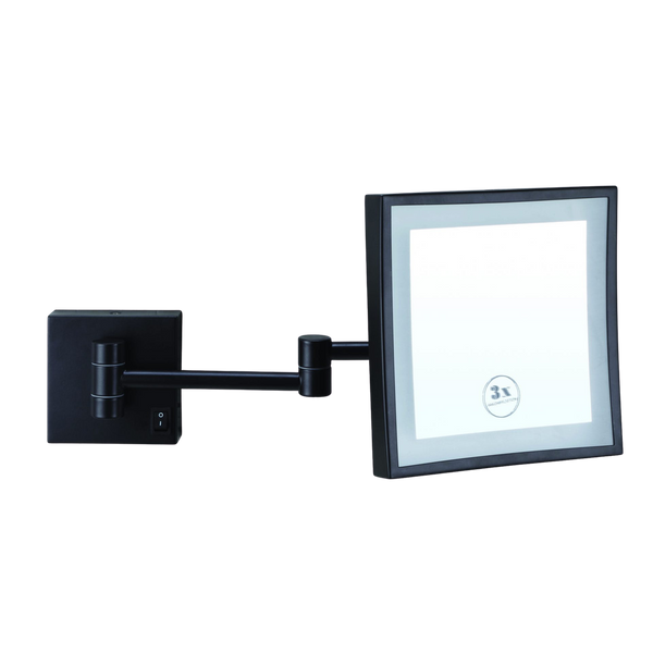 Thermogroup Ablaze 3x Magnification Wall Mounted Shaving Mirror 200mm Square Black