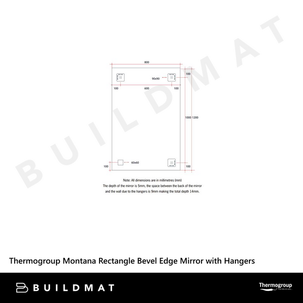Thermogroup Ablaze Montana Rectangle 25mm Bevel Edge Mirror 1200x800mm with Demister