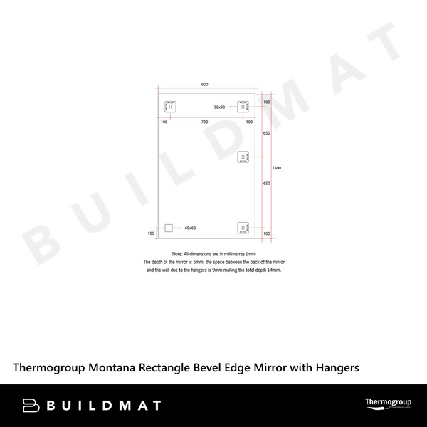 Thermogroup Ablaze Montana Rectangle 25mm Bevel Edge Mirror 1500x900mm with Demister