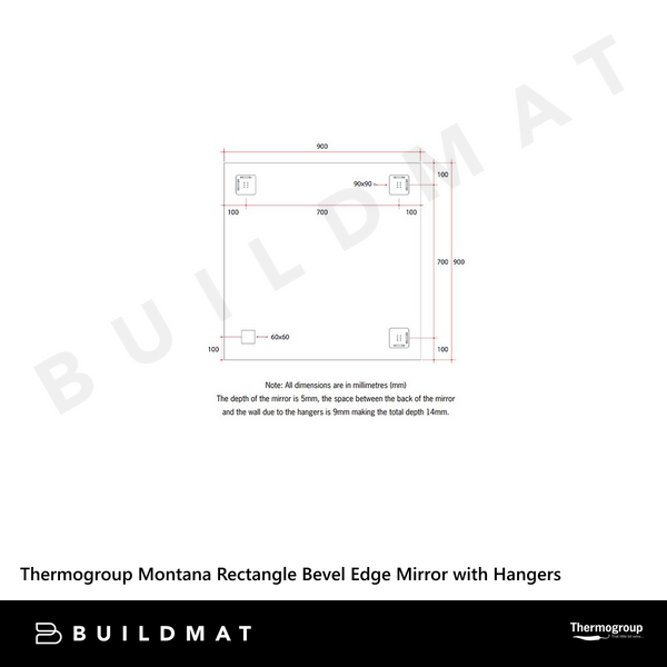 Thermogroup Ablaze Montana Rectangle 25mm Bevel Edge Mirror 900x900mm with Demister