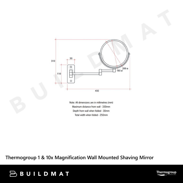 Thermogroup Ablaze 1 & 10x Magnification Wall Mounted Shaving Mirror 200mm Chrome