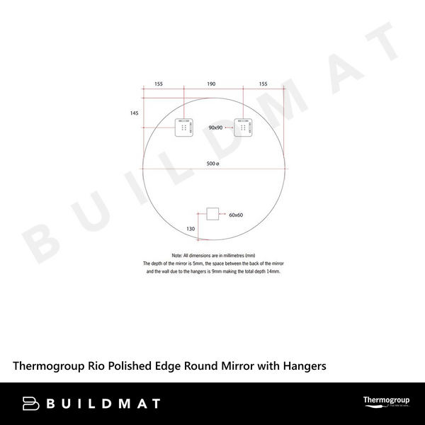 Thermogroup Ablaze Rio Polished Edge Round Mirror 500mm