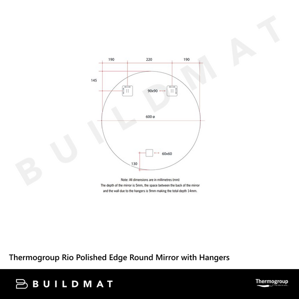 Thermogroup Ablaze Rio Polished Edge Round Mirror 600mm