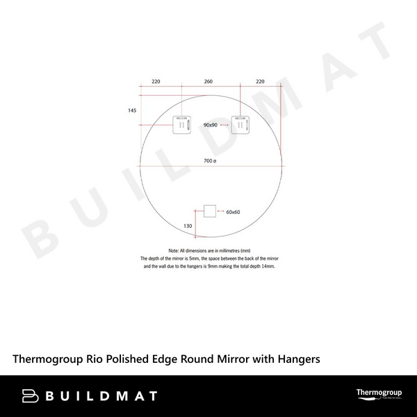 Thermogroup Ablaze Rio Polished Edge Round Mirror 700mm
