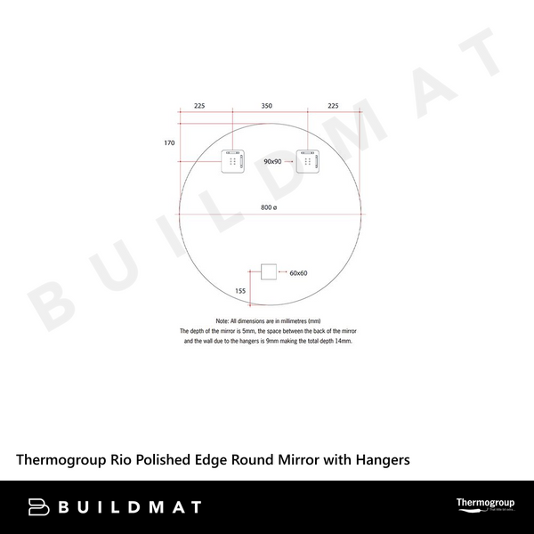 Thermogroup Ablaze Rio Polished Edge Round Mirror 800mm with Demister